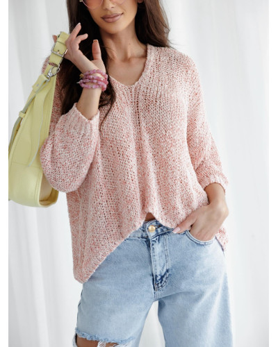 Sweter o luźnym splocie By o la la...! czerwony melanż