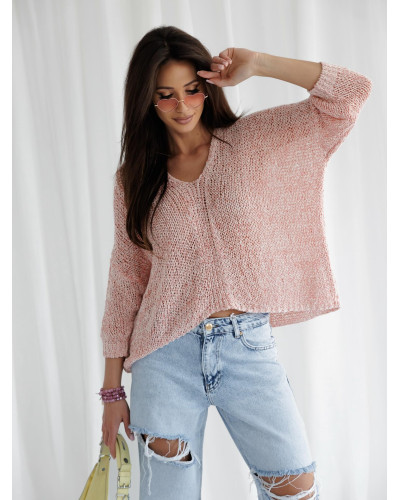 Sweter o luźnym splocie By o la la...! czerwony melanż