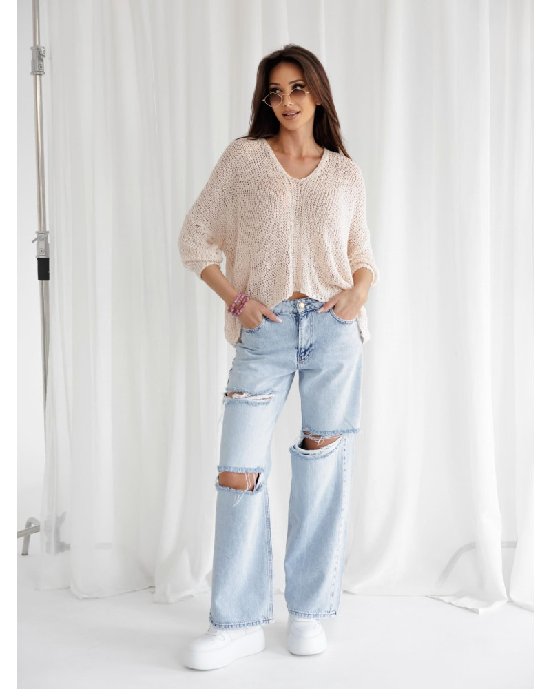 Sweter o luźnym splocie By o la la...! pudrowy róż