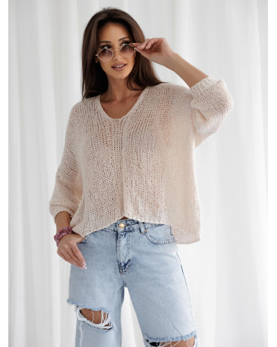 Sweter o luźnym splocie By o la la...! pudrowy róż