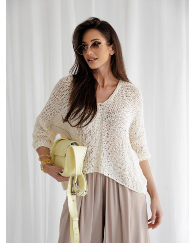 Sweter o luźnym splocie By o la la...! jasny beż