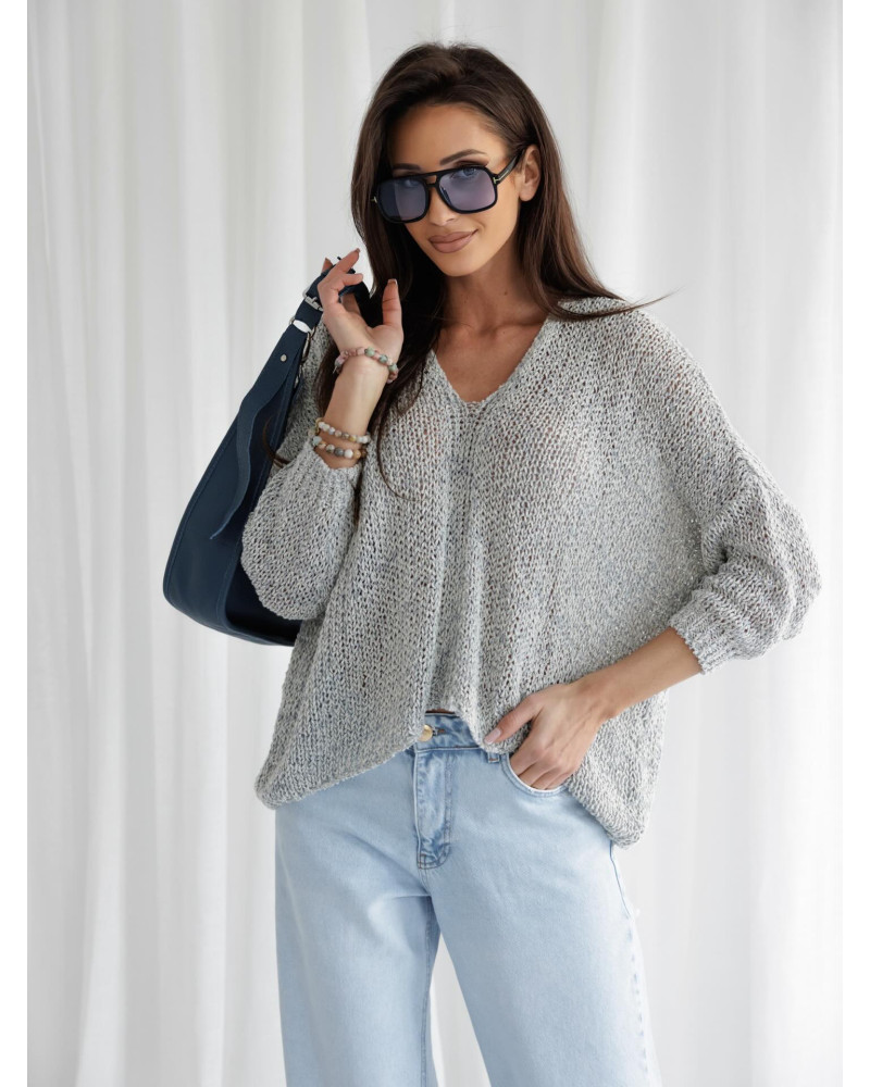 Sweter o luźnym splocie By o la la...! denim z szarością