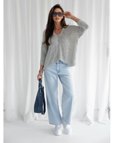 Sweter o luźnym splocie By o la la...! denim z szarością