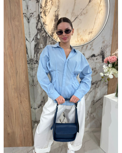 Koszula taliowana z zakładkami By o la la...! błękitna