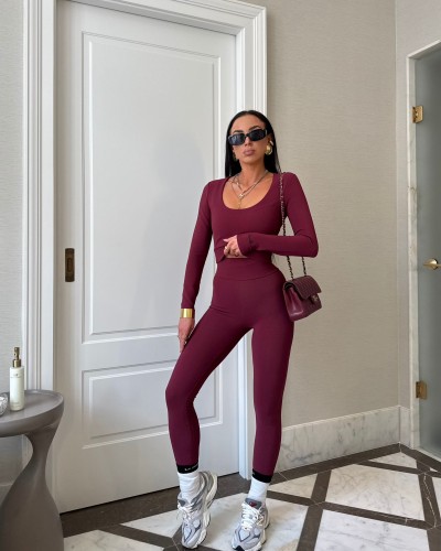 Komplet legginsy plus top La Milla bordowy