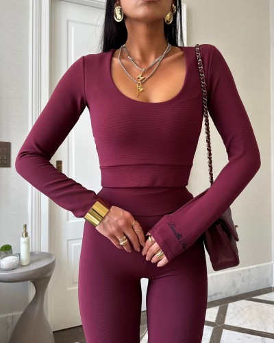 Komplet legginsy plus top La Milla bordowy