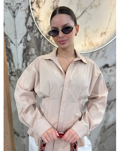 Koszula taliowana z zakładkami By o la la...! beżowa