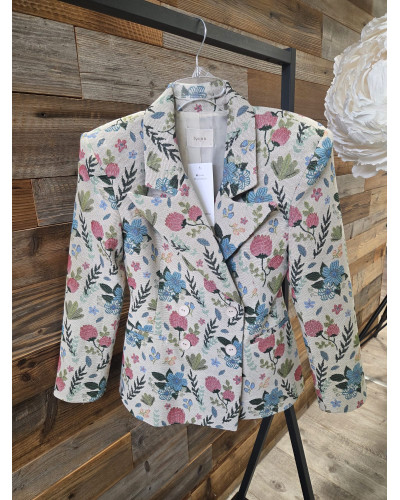 Marynarka kwiatowa By o la la...! beżowa z błękitem