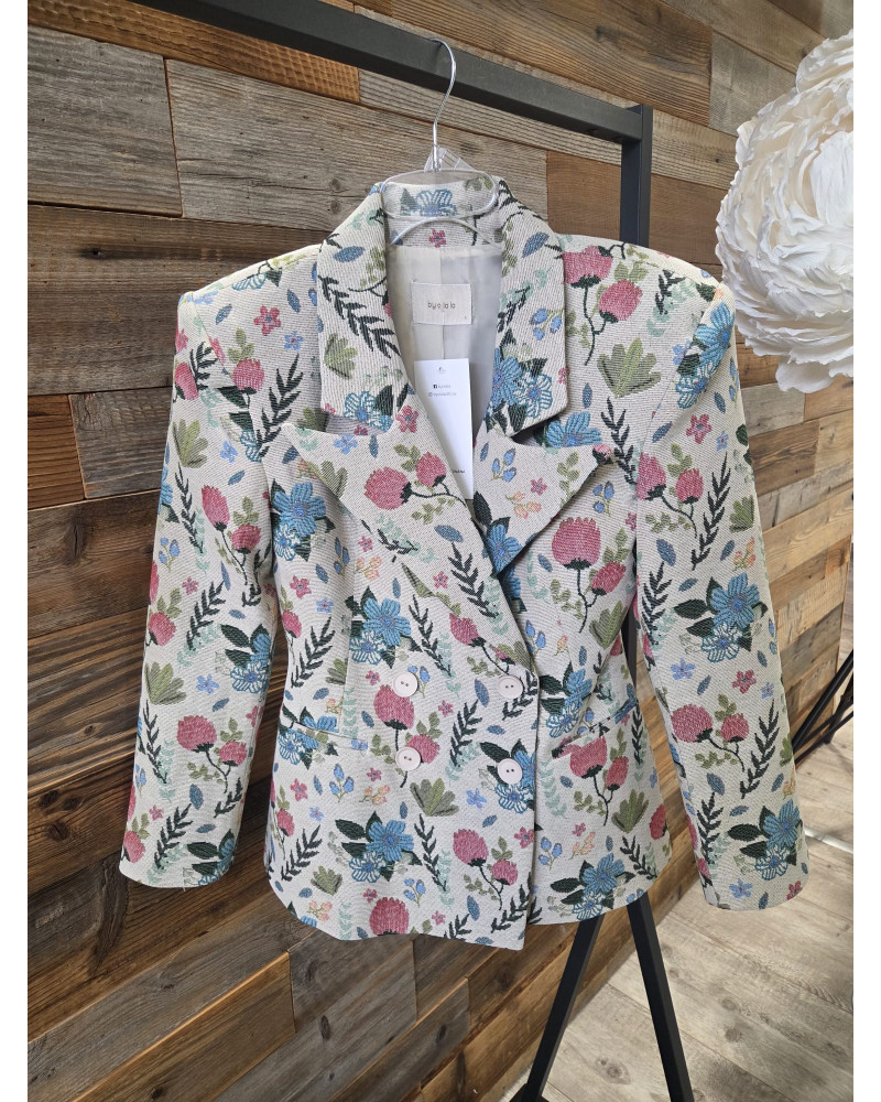 Marynarka kwiatowa By o la la...! beżowa z błękitem