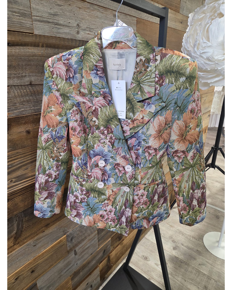 Marynarka kwiatowa By o la la...! błękit z zielenią