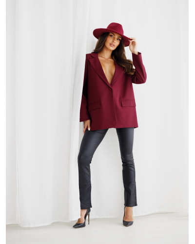 Marynarka oversizowa z rozcięciem By o la la...! burgundowa