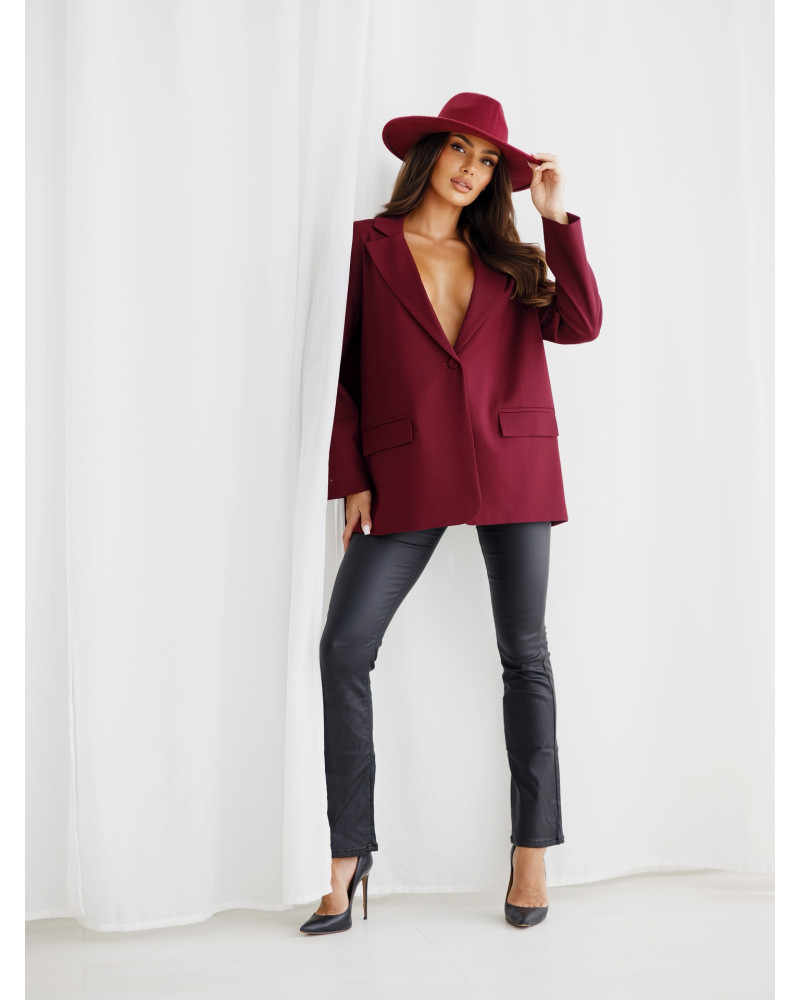 Marynarka oversizowa z rozcięciem By o la la...! burgundowa