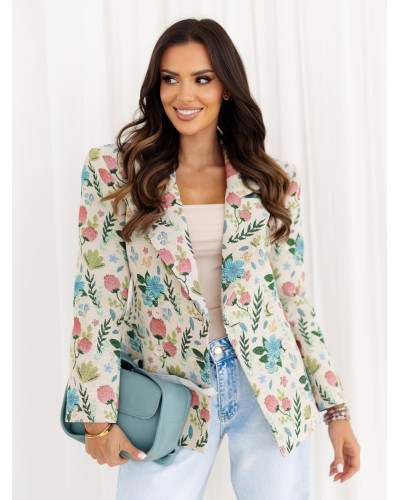 Marynarka kwiatowa By o la la...! beżowa z błękitem