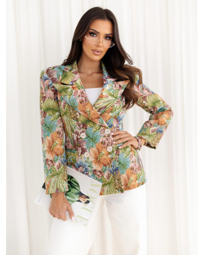 Marynarka kwiatowa By o la la...! błękit z zielenią