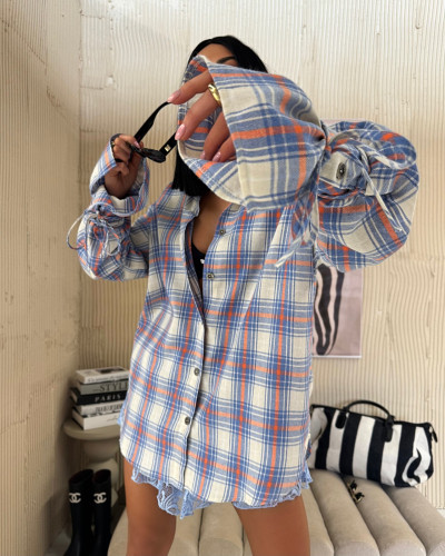 Koszula z wiązanym mankietem La Milla granat z pomarańczem