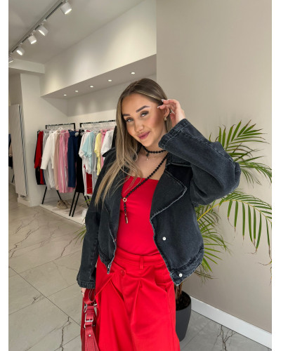 Spodnie materiałowe z asymetrycznym zapięciem By o la la...! red kiss