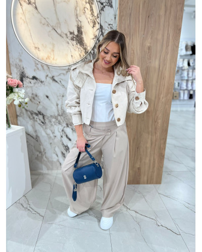 Spodnie materiałowe z asymetrycznym zapięciem By o la la...! beżowe