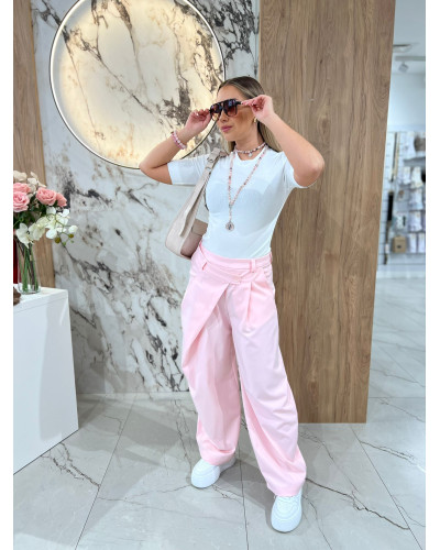 Spodnie materiałowe z asymetrycznym zapięciem By o la la...! sugar pink