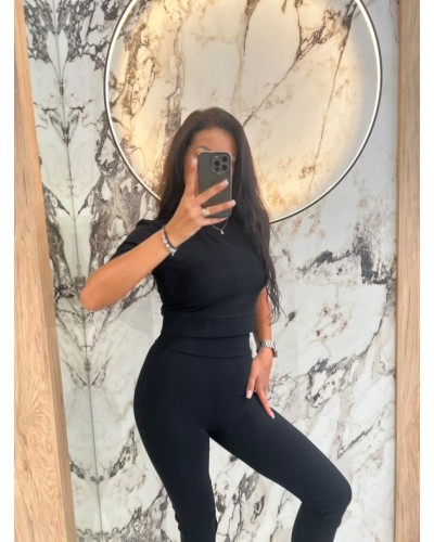 Komplet legginsy plus top z krótkim rękawem La Milla czarny