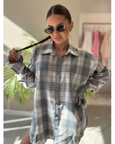 Koszula z wiązanym mankietem La Milla błękitna z różem