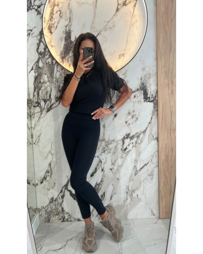 Komplet legginsy plus top z krótkim rękawem La Milla czarny
