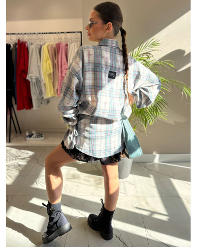 Koszula z wiązanym mankietem La Milla błękitna z różem