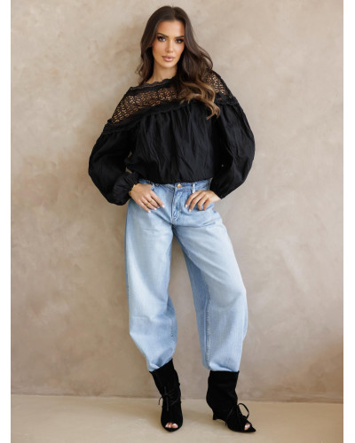 Bluzka z koronkowym wykończeniem By o la la...! czarna