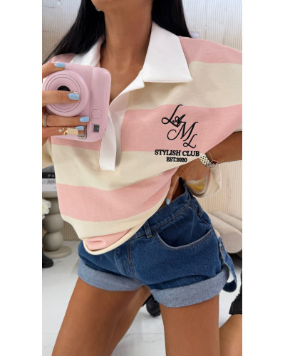 Bluza polo w pasy La Milla jasny róż