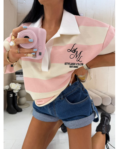 Bluza polo w pasy La Milla jasny róż
