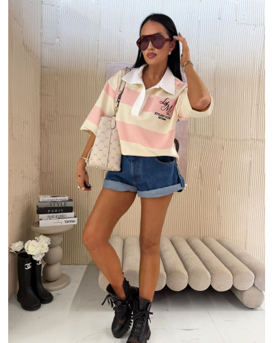 Bluza polo w pasy La Milla jasny róż