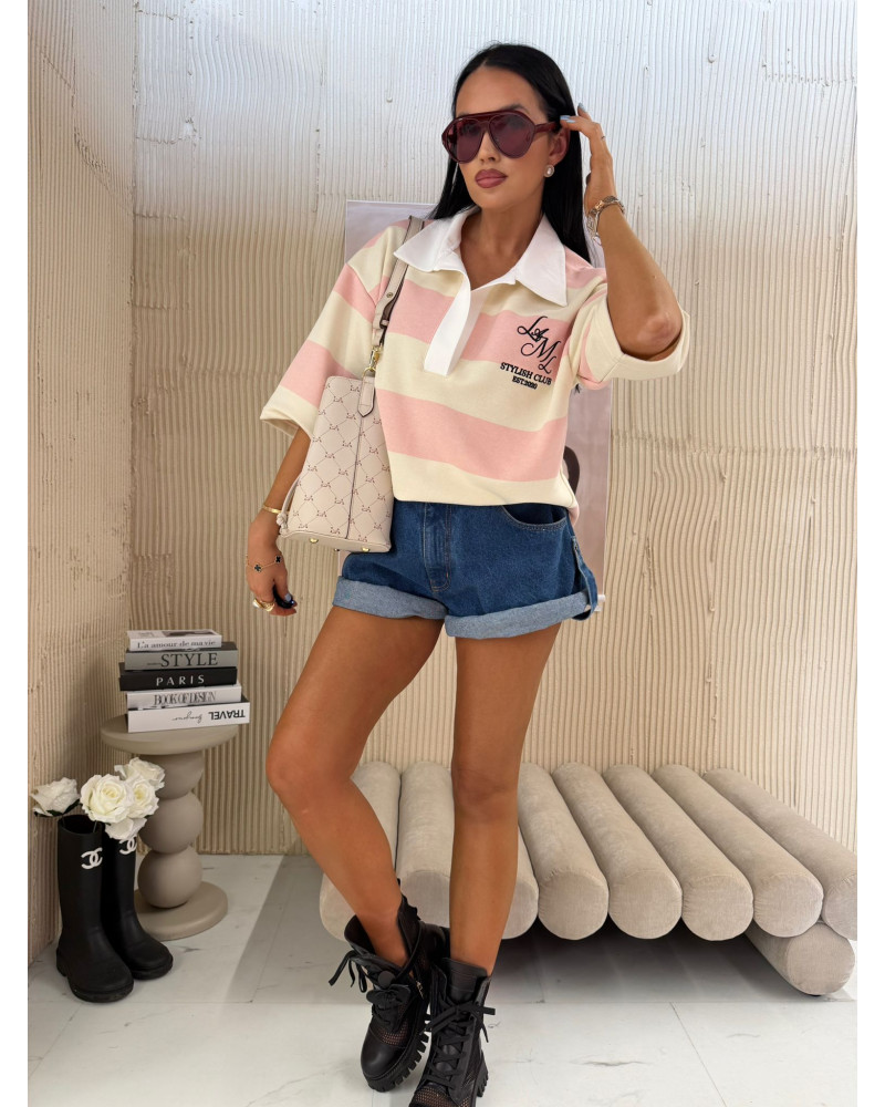 Bluza polo w pasy La Milla jasny róż