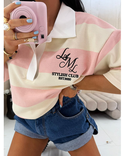 Bluza polo w pasy La Milla jasny róż