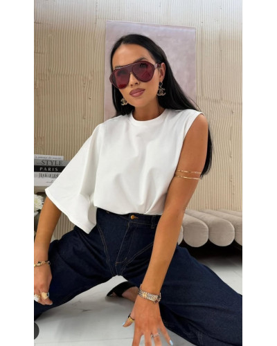 T-shirt na jedno ramię La Milla śmietankowy