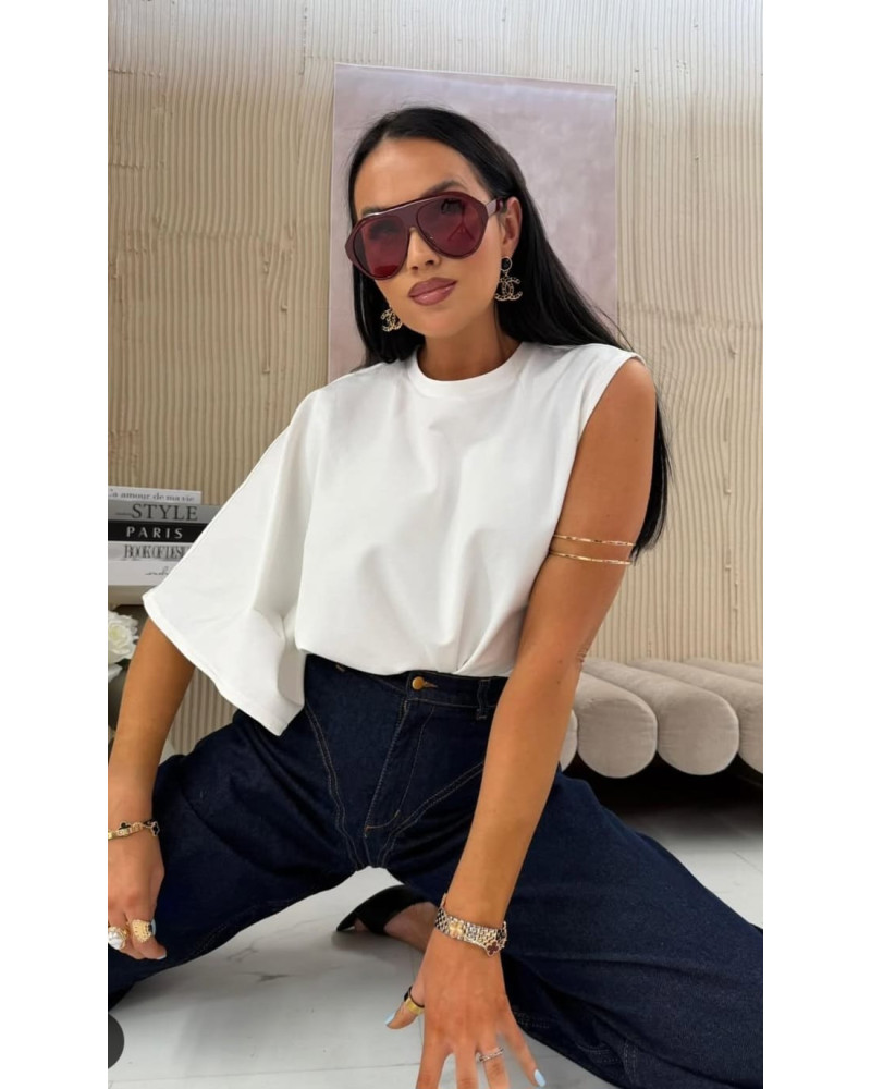 T-shirt na jedno ramię La Milla śmietankowy