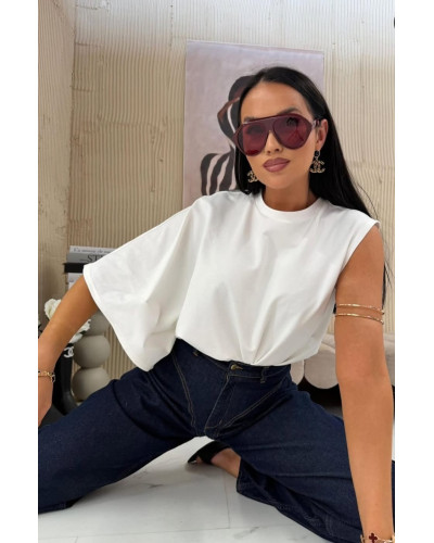 T-shirt na jedno ramię La Milla śmietankowy