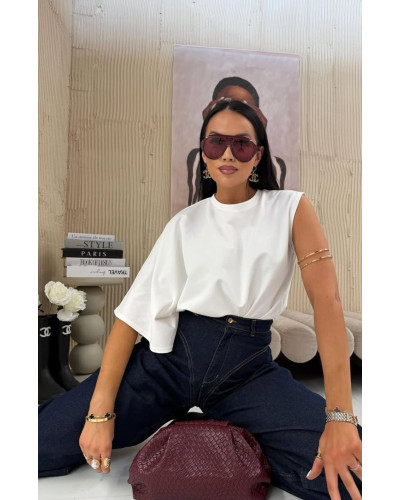 T-shirt na jedno ramię La Milla śmietankowy