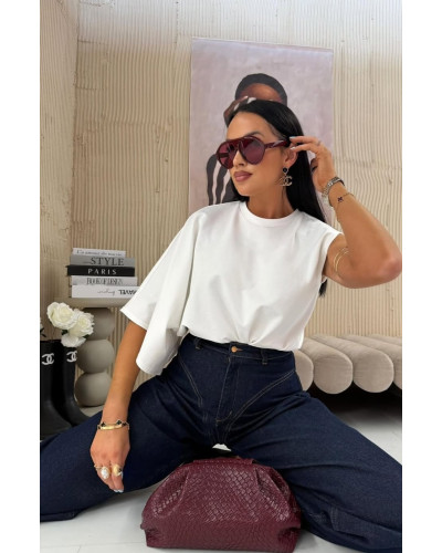 T-shirt na jedno ramię La Milla śmietankowy