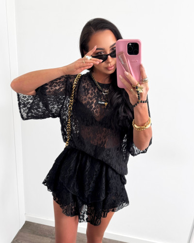 T-shirt koronkowy La Milla czarny