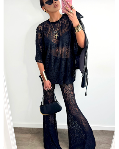 T-shirt koronkowy La Milla czarny