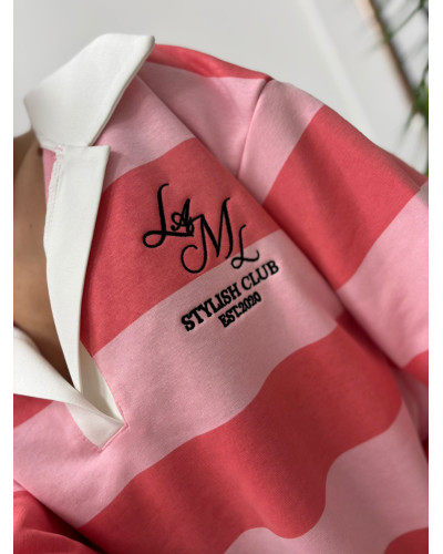 Bluza polo w pasy La Milla ciemny róż