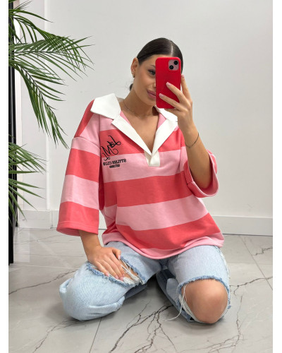 Bluza polo w pasy La Milla ciemny róż