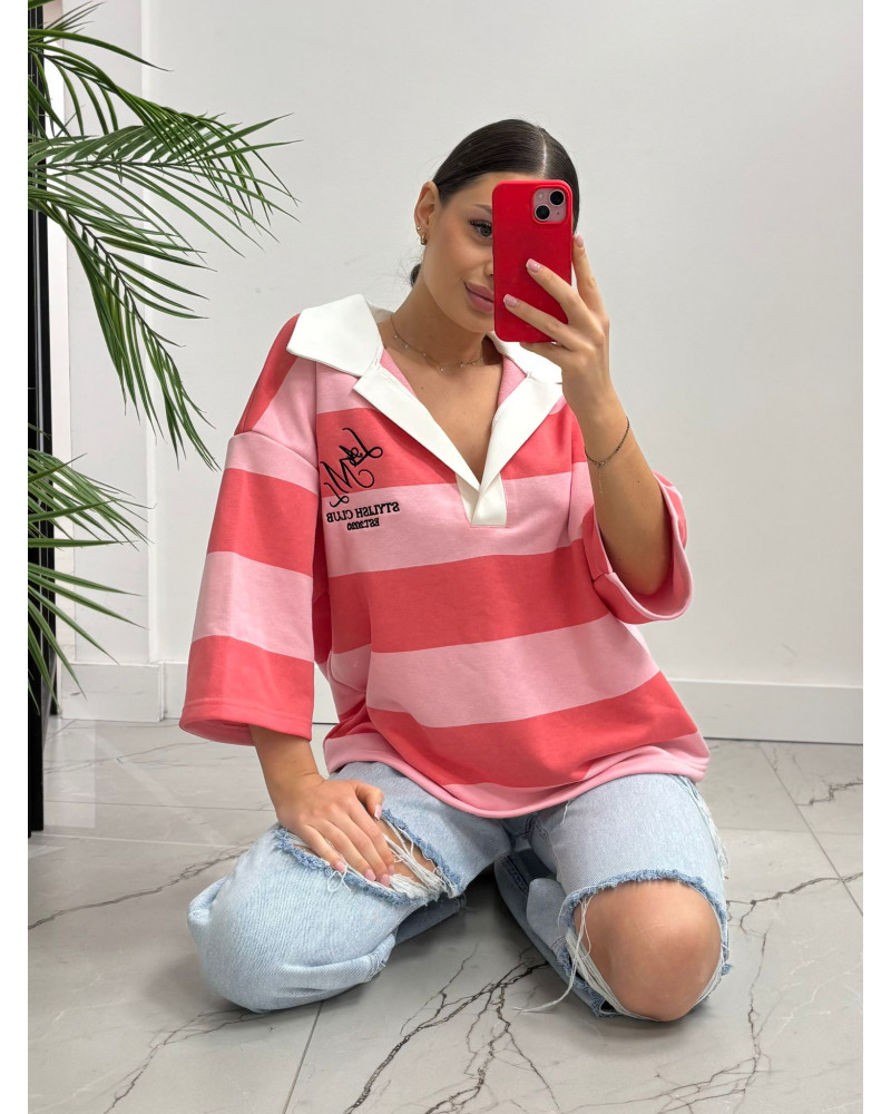 Bluza polo w pasy La Milla ciemny róż