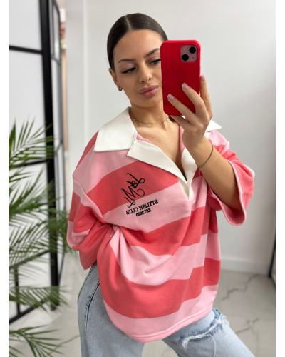 Bluza polo w pasy La Milla ciemny róż