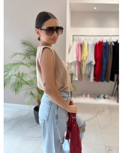 T-shirt na jedno ramię La Milla beżowy