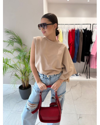 T-shirt na jedno ramię La Milla beżowy