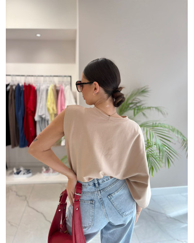 T-shirt na jedno ramię La Milla beżowy