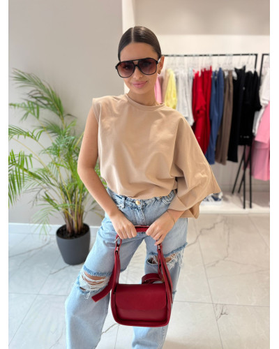 T-shirt na jedno ramię La Milla beżowy