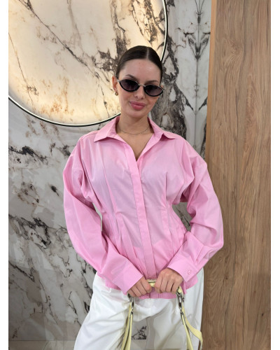 Koszula taliowana z zakładkami By o la la...! różowa