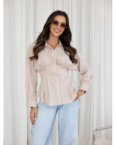 Koszula w kratkę taliowana z zakładkami By o la la...! beżowa