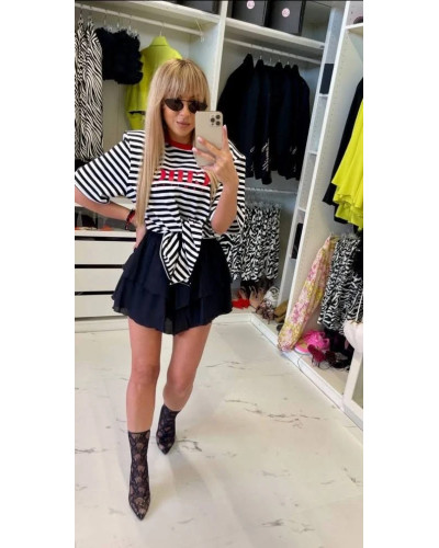 T-shirt wiązany CHIC La Milla biało-czarny